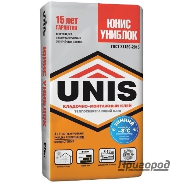 Клей кладочно-монтажный "Юнис УНИБЛОК" 25 кг                                                        